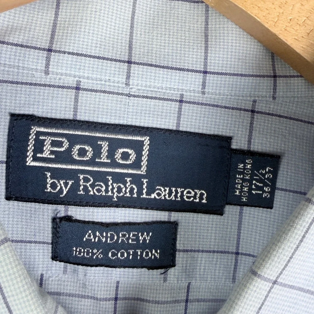 Polo Ralph Lauren Andrew Mens 17.5 36/37 Blue‎ Windowpane Check Cotton Shirt